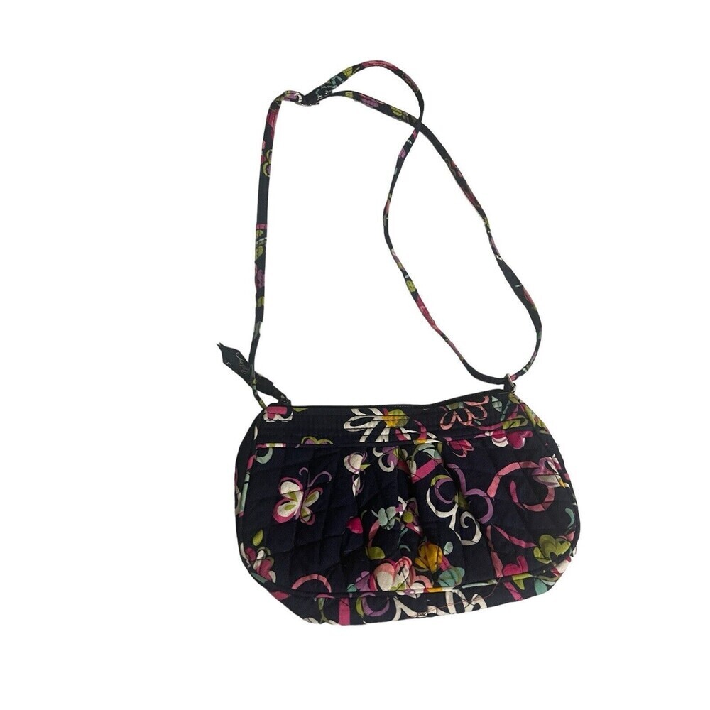 Vera Bradley Frannie Ribbon Crossbody Sling Bag Adjustable Strap Center Zip